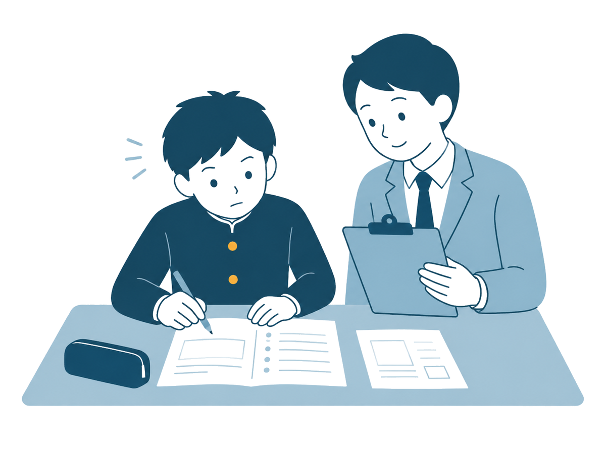 講師が隣で寄り添って指導するイラスト
